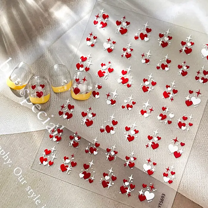3D saint valentin amour coeur Nail Art autocollant rouge blanc croix étoiles auto-adhésif ongles déc