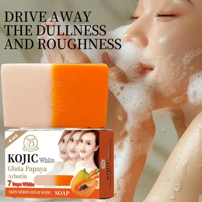 Savon à l'huile essentielle de papaye et d'acide kojique 160g, savon artisanal hydratant pour le bain nettoyant à la vitamine C
