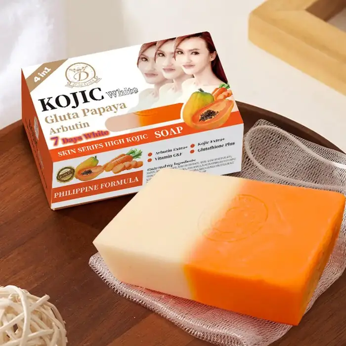 Savon à l'huile essentielle de papaye et d'acide kojique 160g, savon artisanal hydratant pour le bain nettoyant à la vitamine C