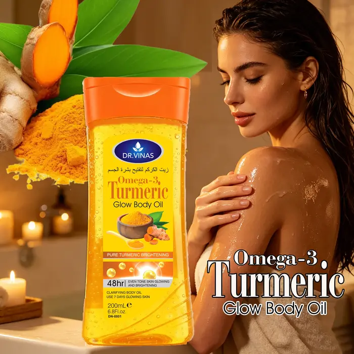 2 flacons de 200 ml d'huile corporelle éclaircissante au curcuma et oméga-3