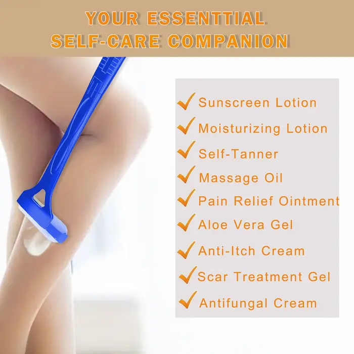 Applicateur de lotion pliable à long manche avec rouleau pour crème solaire
