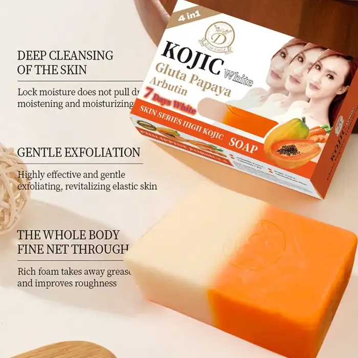 Savon à l'huile essentielle de papaye et d'acide kojique 160g, savon artisanal hydratant pour le bain nettoyant à la vitamine C