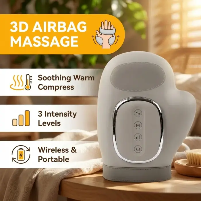 Gants de massage à compression d'air avec thérapie thermique - 3 modes pour soulager l'arthrite et le syndrome du canal carpien