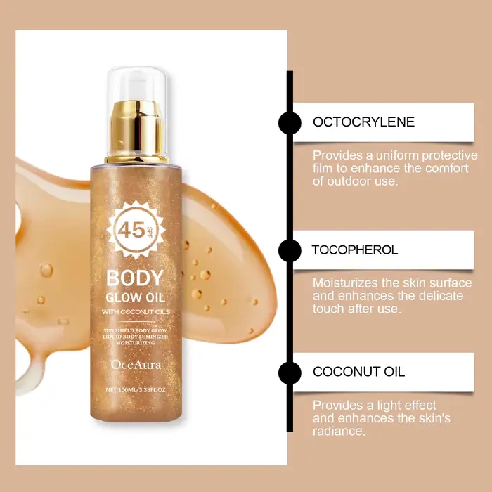 Huile Corporelle Scintillante à la Noix de Coco avec Protection Solaire UV