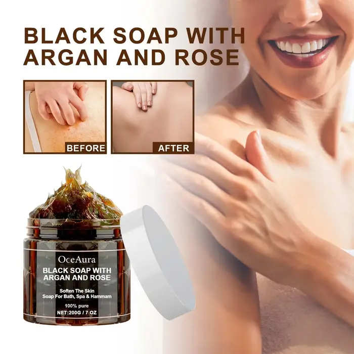 OCEAURA 200g savon noir avec Argan et Rose manque Beldi