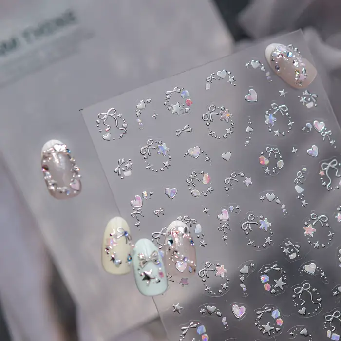 Autocollants pour ongles de rêve métallique, couleur magique scintillante, nœuds d'étoiles, guirland