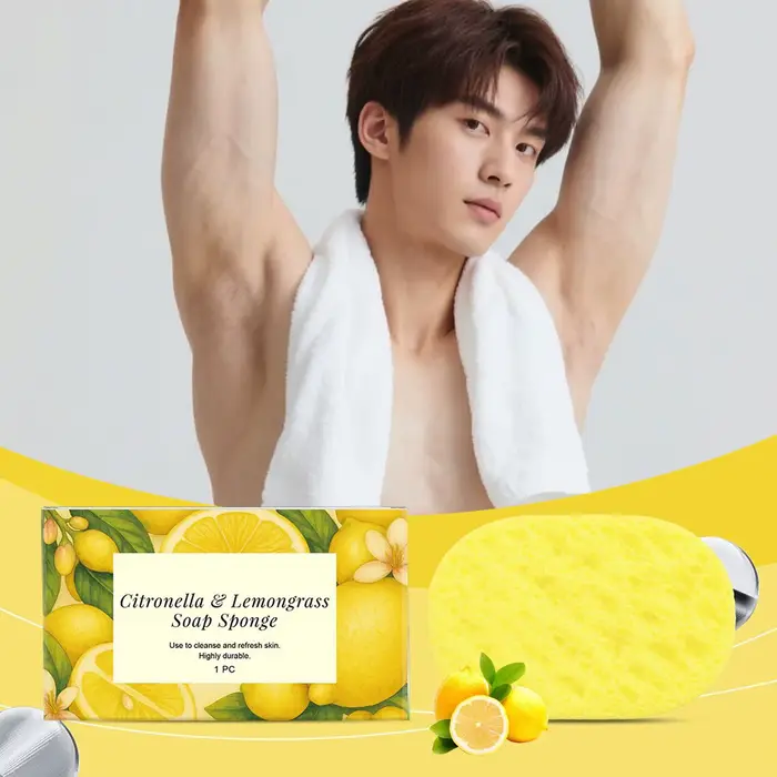 Éponge de bain exfoliante à la citronnelle et au citron pour le contrôle du sébum