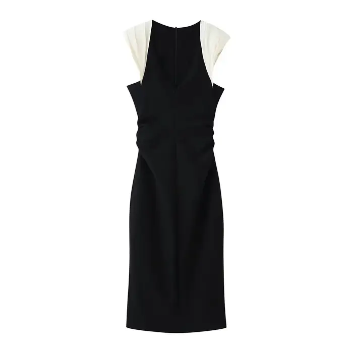Robe longue de soirée moulante style français à effet amincissant, sans manches, col en V profond, t