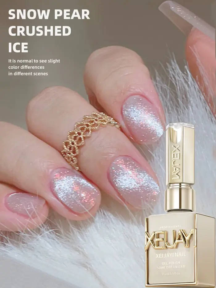 Vernis à ongles Gel œil de chat glace pilée poire de neige 15ml, Gel UV/LED brillant sans bulles à s