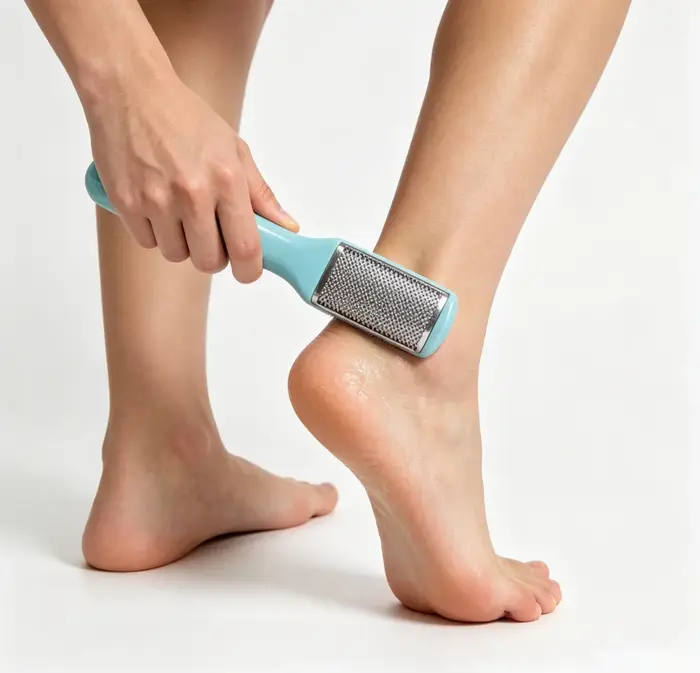 Kit de gommage des pieds pour éliminer les peaux mortes : 1 ensemble de tampons exfoliants double face et 1 pince