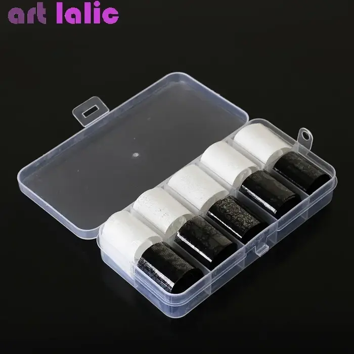 Feuille de transfert de dentelle noire et blanche, 10 rouleaux de 2.5x60cm, pour Nail Art, enveloppe