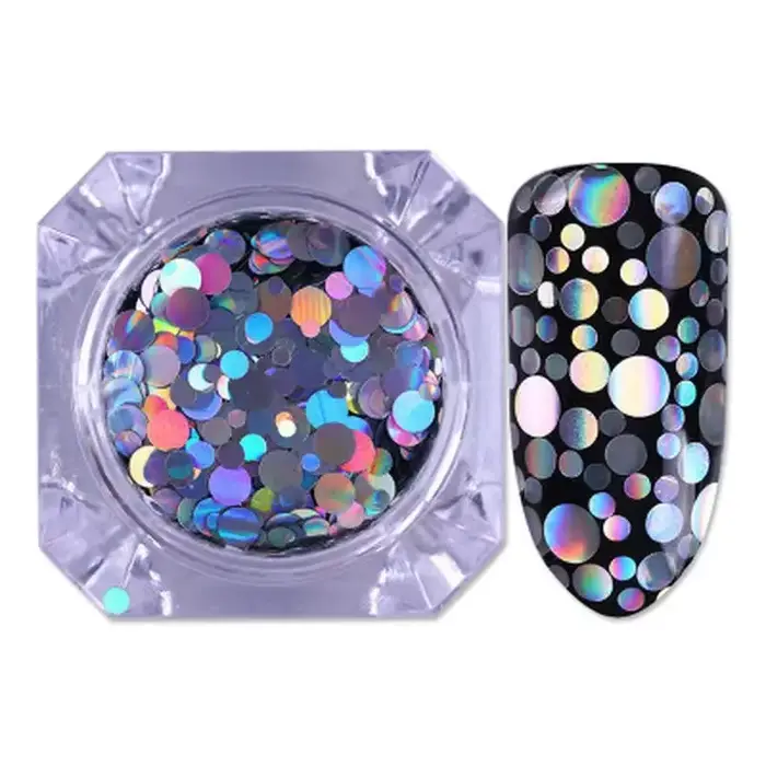Paillettes pour ongles de taille mixte, paillettes holographiques argentées, losange rond coloré