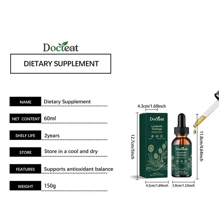 Gouttes de drainage lymphatique naturelles pures 60 ml - Favorisent la récupération et la maintenance de la fonction