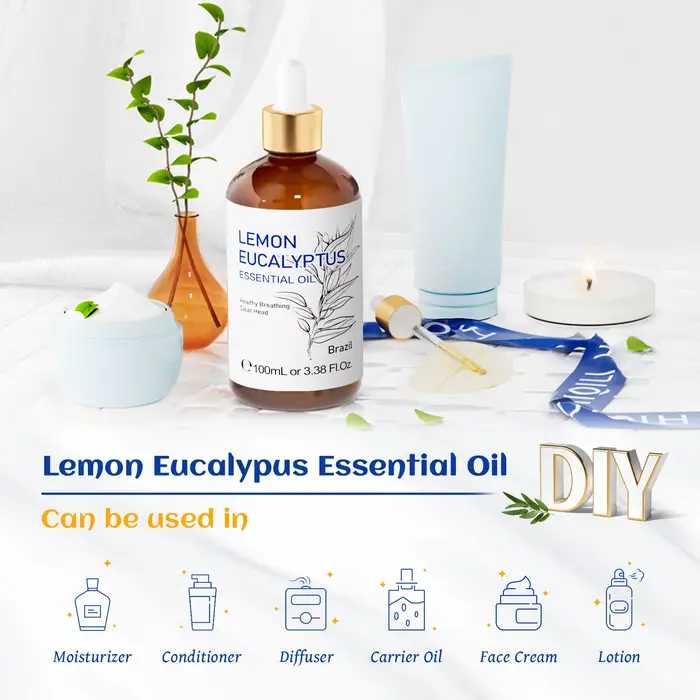 HIQILI 100ML huile essentielle d'eucalyptus citron aromathérapie naturelle Pure avec arbre à thé de menthe poivrée pour désodorisant et nettoyage