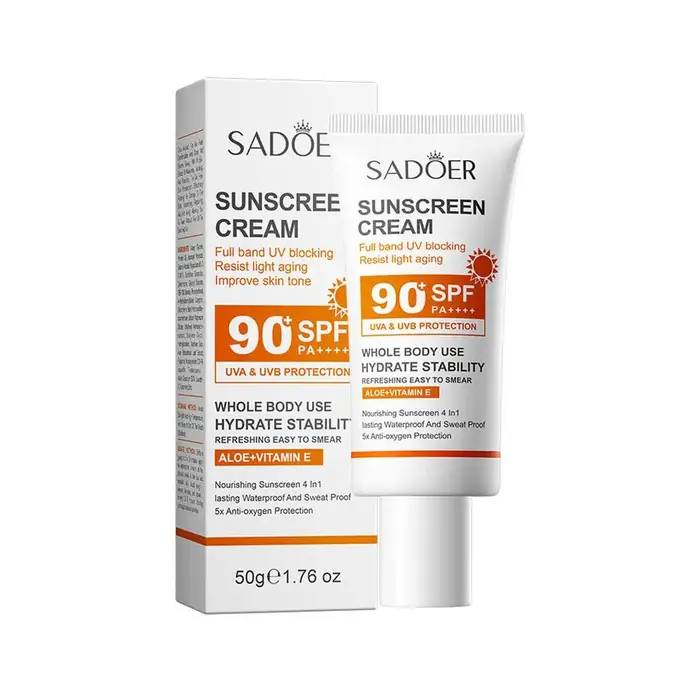 Crème solaire SADOER SPF 90+ pour le visage et le corps, protection solaire résistante aux UV, réparatrice, bloqueur solaire pour le visage