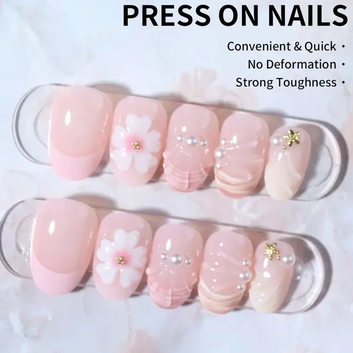Autocollants pour ongles en Gel 3D ovales courts, 24 pièces, créer un Nail Art en forme de fleur de