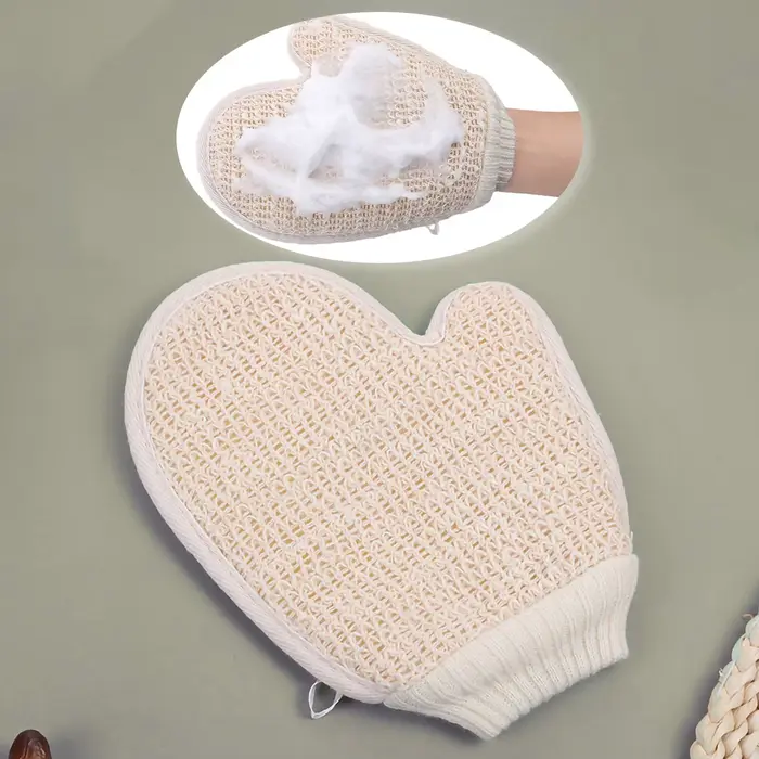 Gant de douche 2 en 1, gommage corporel, épurateur exfoliant doux en coton et lin naturel 1 pièce av