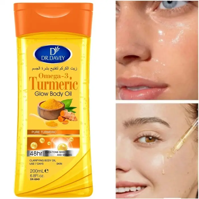 2 flacons de 200 ml d'huile corporelle éclaircissante au curcuma et oméga-3, soin hydratant et nourr