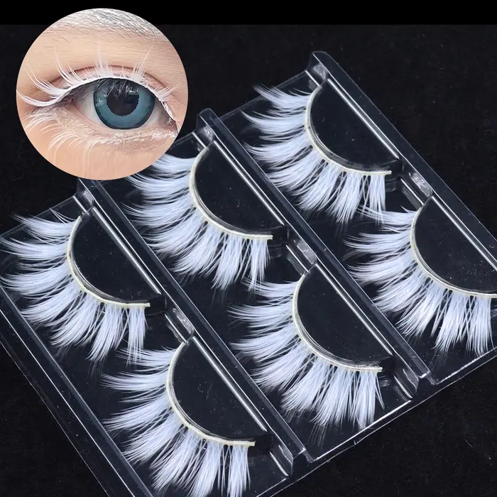 3 paires de faux cils blancs en dentelle moelleuse, colorés, en soie végétalienne, pour poupée, Cosp