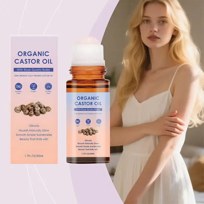Huile de ricin biologique 50 ml avec applicateur à bille en quartz rose