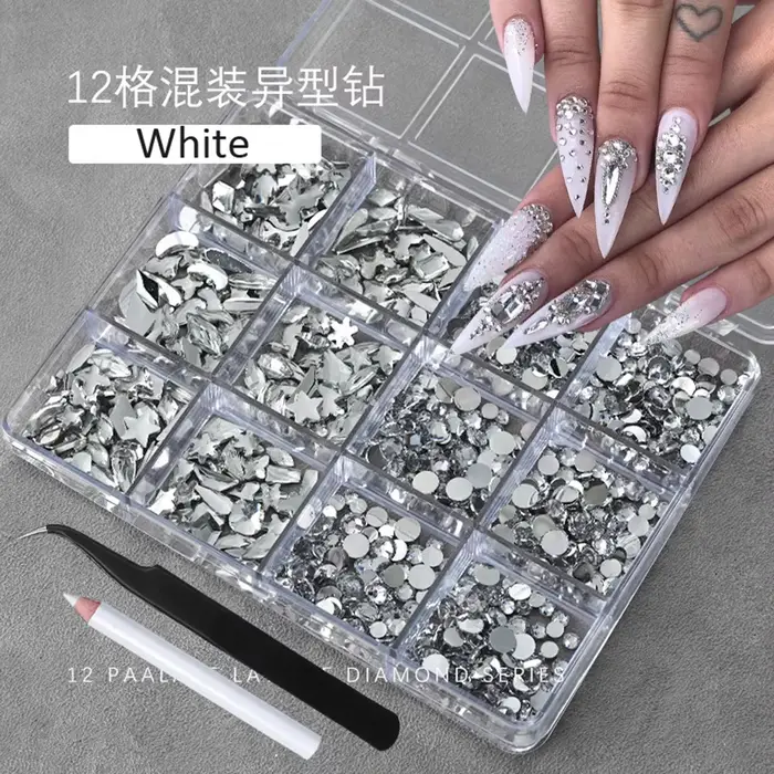 12 grilles 3D Champagne or Nail Art strass multi-formes Flatback cristal diamant breloques pour ongl