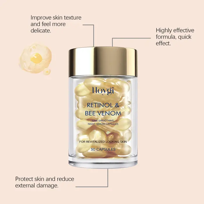 Les capsules faciales au venin d'abeille au rétinol Hoygi hydratent en douceur la peau du visage