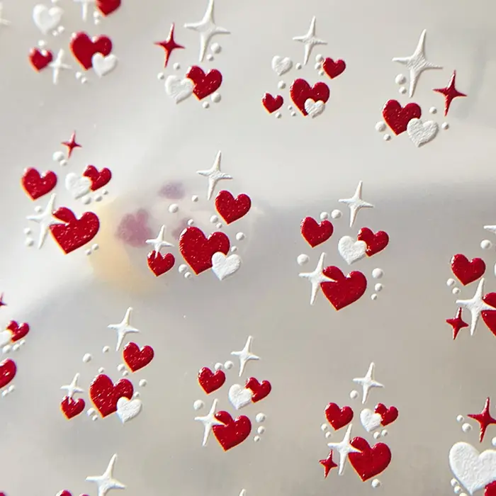 3D saint valentin amour coeur Nail Art autocollant rouge blanc croix étoiles auto-adhésif ongles déc