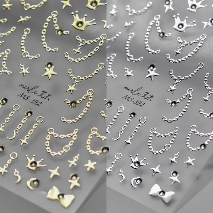 Autocollants pour ongles en chaîne étoile diamant 5D, 1 pièce, or argent, auto-adhésifs, décorations