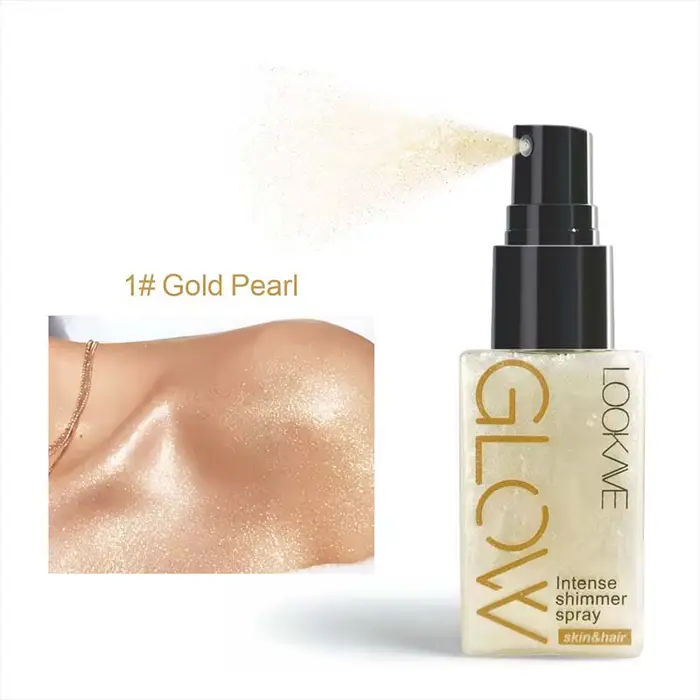 Bronzant Intense Shimmer Spray doré brun liquide surligneur maquillage éclaircir visage jambe corps 