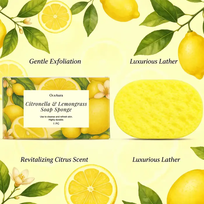 Éponge de bain exfoliante à la citronnelle et au citron pour le contrôle du sébum