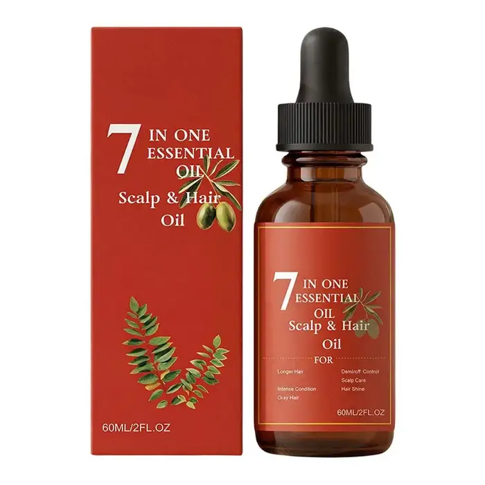 Huile Essentielle 7-en-1 pour Cuir Chevelu et Cheveux, Formule Nourrissante à l'Olive et au Romarin
