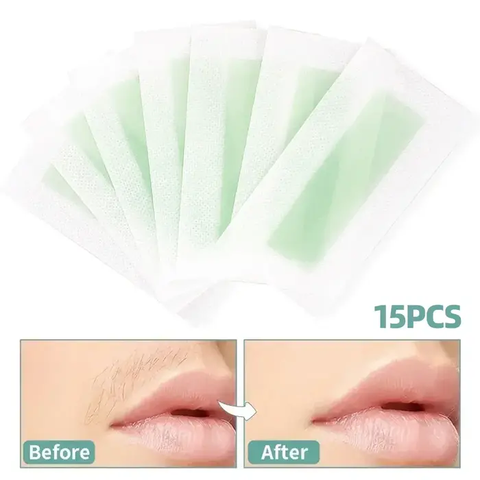 15 pièces/ensemble outil d'épilation bandes de cire épilation lingette autocollant pour visage jambe lèvre sourcil corps