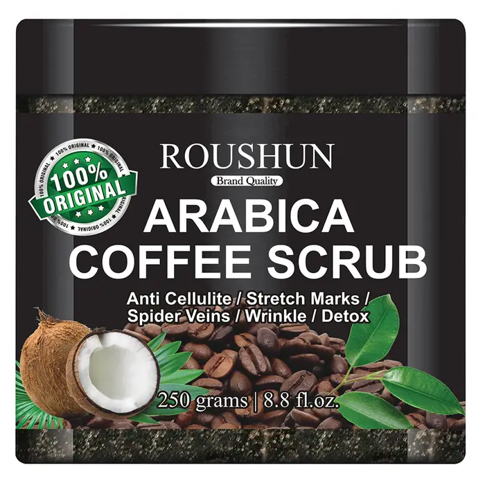Gommage corporel au café Arabica ROUSHUN, grand format familial, nettoyage doux et profond de la pea