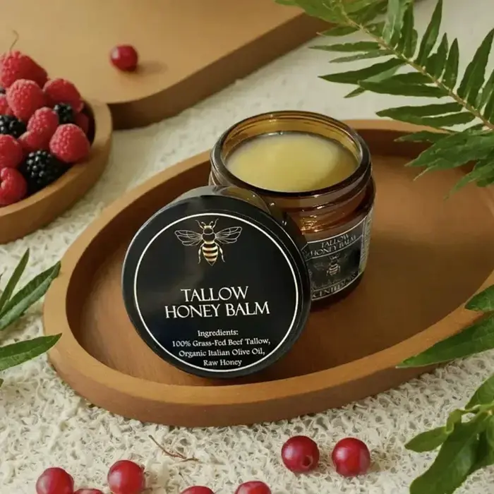 Crème hydratante au miel cru et au bœuf biologique nourri à l'herbe pour une peau douce et lisse
