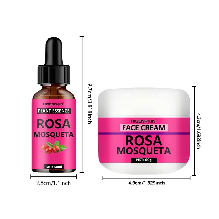HISENRAIN Ensemble de soins pour la peau à la rose musquée : sérum hydratant et crème hydratante combinée – Kit anti-âge