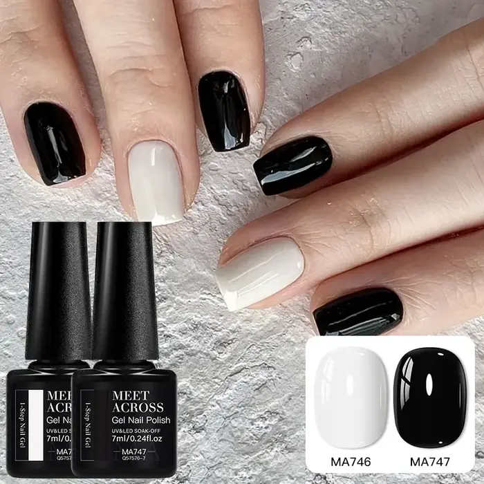 Vernis à ongles Gel noir blanc, combinaisons de couleurs multiples, décorations Nail Art à faire soi