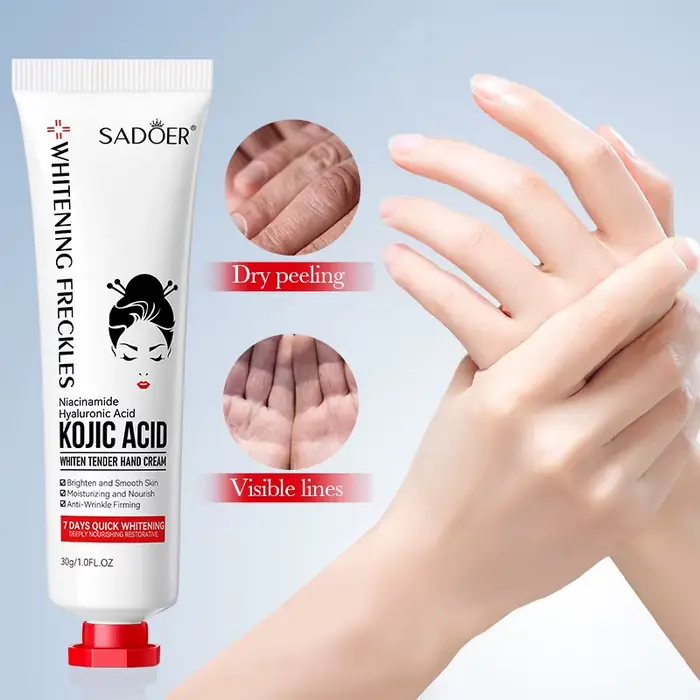Crème pour les mains à l'acide kojique SADOER, éclaircissante, hydratante, lissante, nourrissante, r