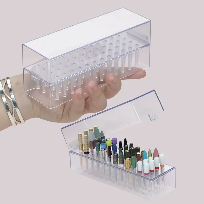 Boîte de rangement transparente pour forets à ongles, 48 trous, boîte transparente vide, présentoir 