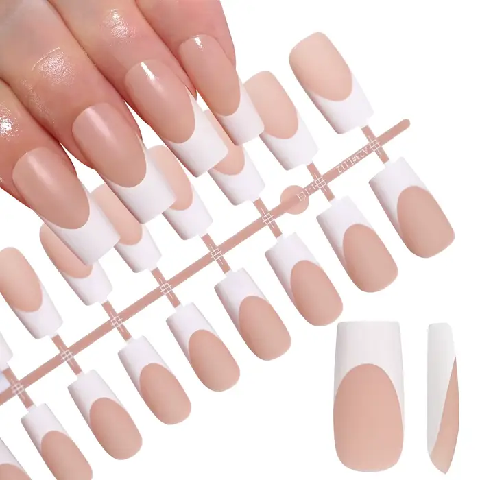 120 faux ongles français carrés moyennement longs en acrylique, à couverture complète, à presser, po