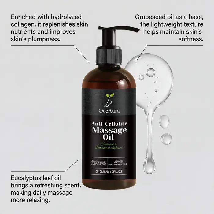 Huile de massage anti-cellulite au collagène pour l'abdomen et les cuisses