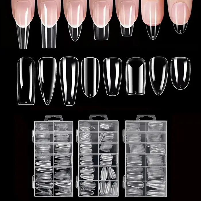 Ensemble d'autocollants pour ongles transparents de 120 pièces, comprenant 12 tailles telles que des