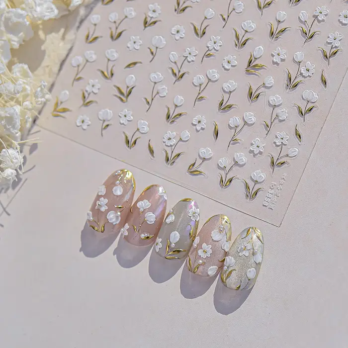 Feuille d'or Bouquet de fleurs blanches pétales floraux tulipe floraison charmant rétro métal auto-a