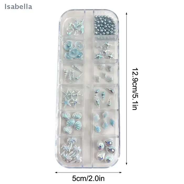 💕 12 grilles/boîte 3D étoile de mer et coquille décorations Nail Art, coquillage aurore et palmier b