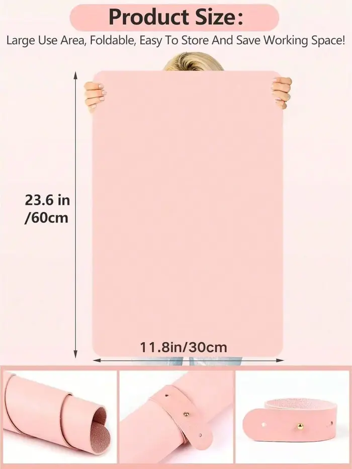 Polymères de table rose pour nail art, 1/2 pièces, portable, pliable, pour accoudoir, en cuir microc