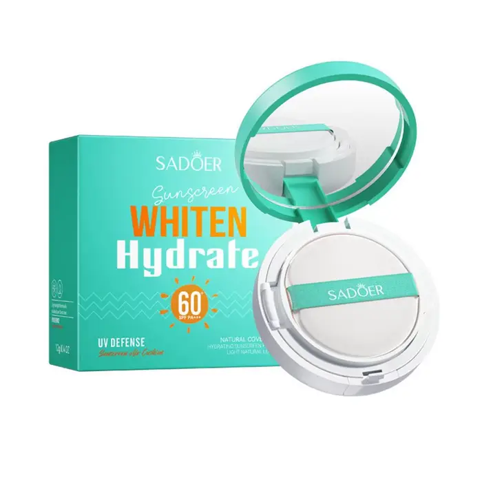 SADOER SPF60 PA+++ Fond de Teint Coussin Solaire – Correcteur Hydratant Sans Huile pour une Couvranc