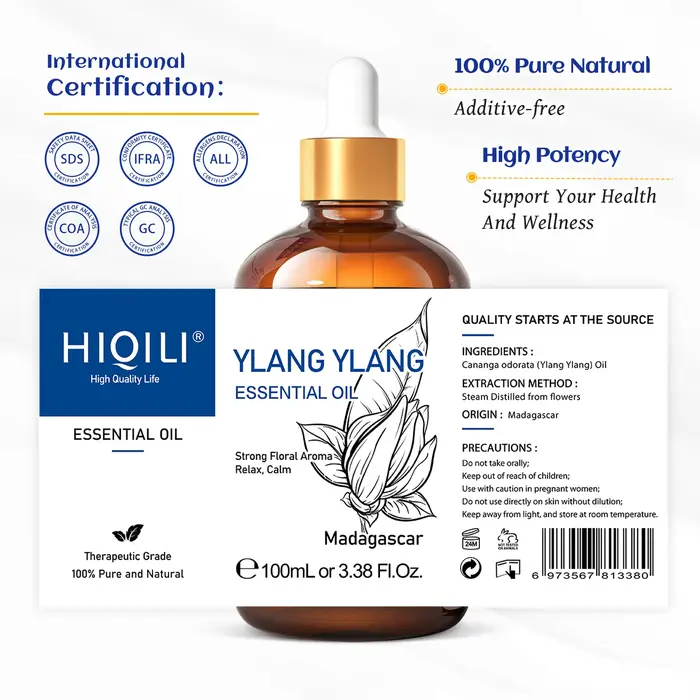 HIQILI huile essentielle d'ylang-ylang 100ML Citronella géranium 100%