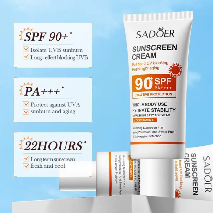 Crème solaire à haute protection SPF50+ SPF90+ PA+++ Imperméable Résistante à la transpiration Hydratation longue durée 50g/90ml