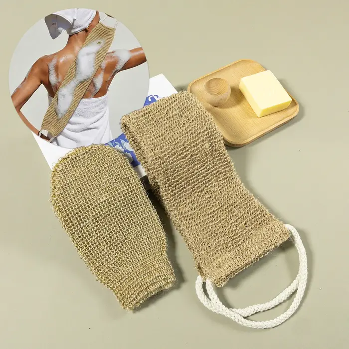 Ensemble de bain exfoliant en jute naturel avec gant