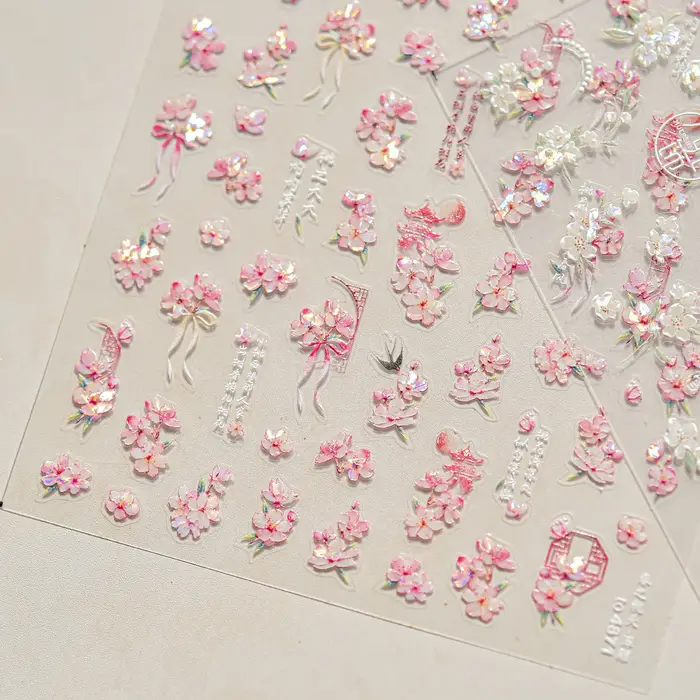 Feuille d'or Bouquet de fleurs blanches pétales floraux tulipe floraison charmant rétro métal auto-adhésif 5D Nail Art