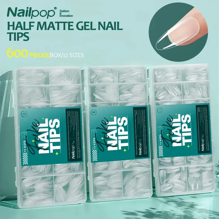 Nailpop 600 pièces pointes d'ongles couverture complète longueur moyenne ballerine presse sur faux o
